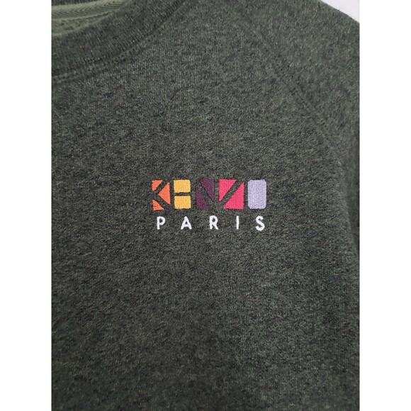 Kenzo Paris Embroidered Green Crew Neck Sweatshirt Small Embroidered Sleeve Logo - Picture 4 of 5